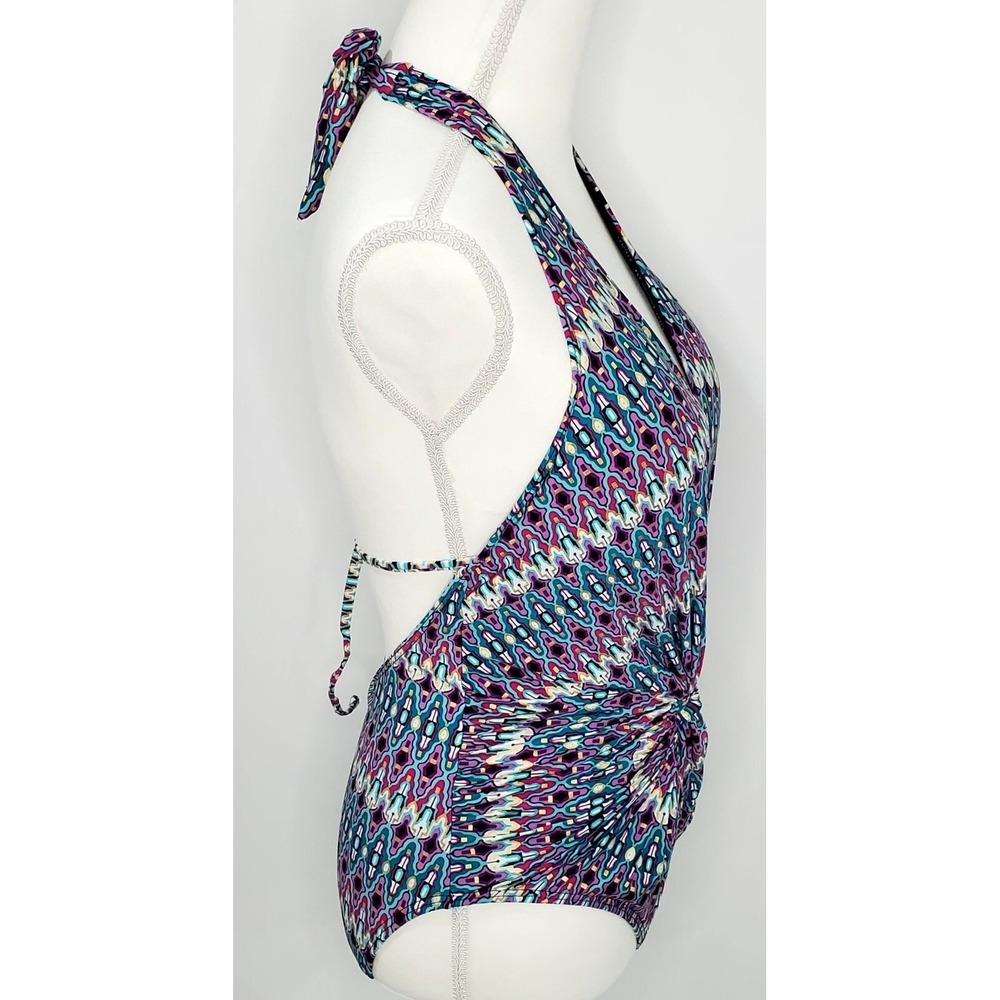 Kenneth Cole New York Geometric Print Twist Front Halter One Piece Swimsuit Lg - Picture 3 of 5
